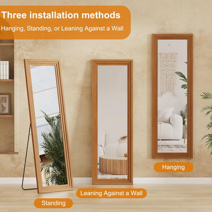 ZHUNFA Full Length Mirror, 71x32 Inch Full Length Mirror Wall Mounted | Vertical Hanging, Leaning Standing for Bedroom, Living Room, Rectangular Wooden Frame, Log Color.
