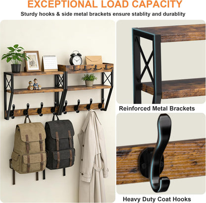 Mail Organizer Wall Mounted, 2 Slots Key Holder for Wall with 8 Hooks, Rustic Wood Key Rack with Shelf for Entryway Hallwall Farmhouse
