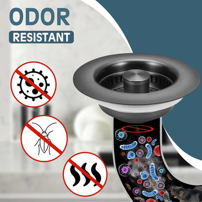 Sink Drain Strainer 3 in 1, 304 Stainless Steel Pop Up Kitchen Sink Stopper with Anti-Clogging Basket, Kitchen Essential Drain Anti-Clog Gadgets, Fits US Standard 3-1/2'' Sink Drain (SUS 304 Brushed)