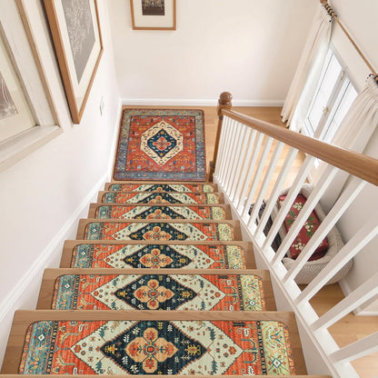 OJIA Non-Slip Carpet Stair Treads for Wooden Steps Set of 15, 30''X8'' Indoor Runner Resistant Rugs Rubber Safety Mats for Dogs, Kids & Elders, Stairway Grip