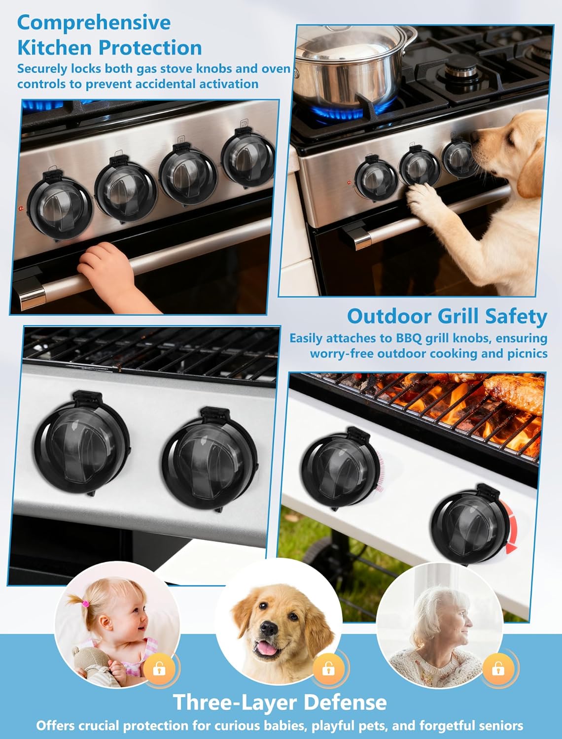 Stove Knob Safety Covers, 6 Pack Universal Gas Stove Knob Covers, Heat-Resistant Baby Proof Stove Knob Covers, Gas Stove Knob Locks for Child Safety and Pet (Black)