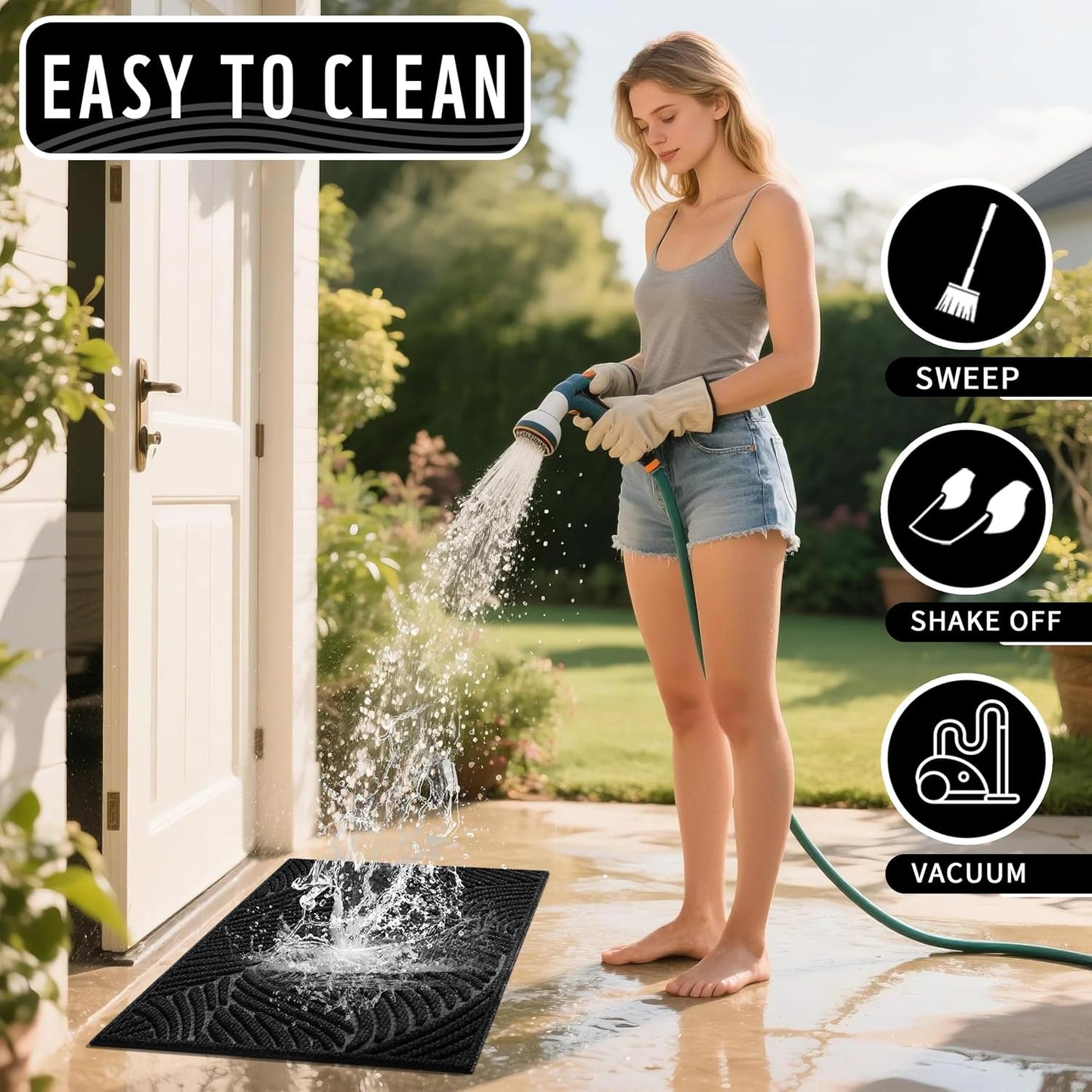 Yimobra Doormat Outdoor Entrance, Simple Stripes All-Weather Waterproof & Non-Slip Mat for Front Door, Heavy Duty Welcome Mat for Indoor, Garage, Patio-29.5x17, Dark Grey
