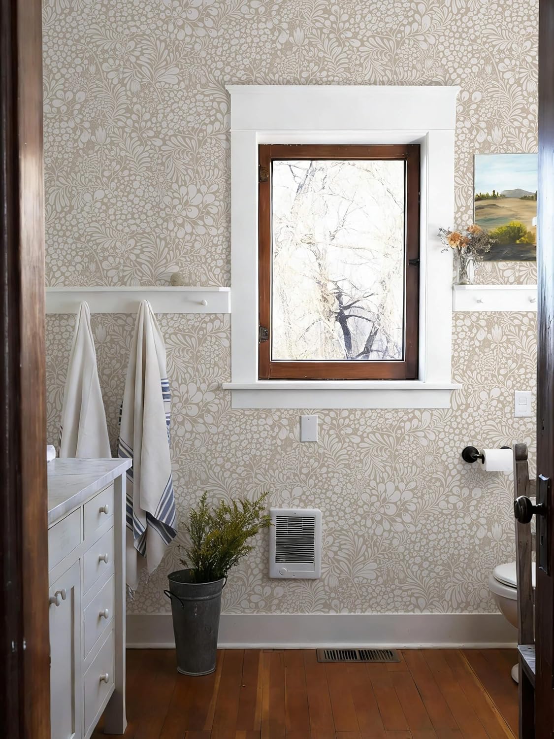 Heroad Peel and Stick Wallpaper Boho Beige Contact Paper Floral Wall Paper Removable Self Adhesive Wallpaper for Cabinet Bedroom Living Room Entryway Walls Bathroom Waterproof Vinyl Roll 17.3''x78.7''