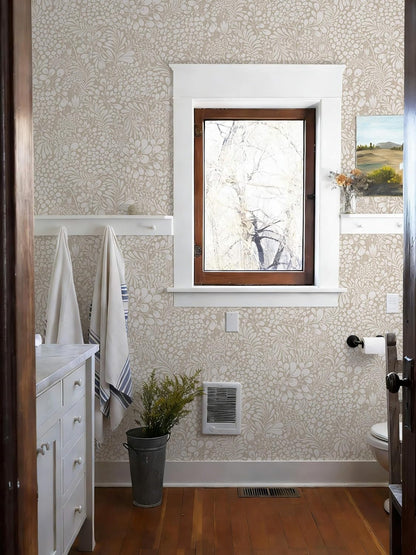 Heroad Peel and Stick Wallpaper Boho Beige Contact Paper Floral Wall Paper Removable Self Adhesive Wallpaper for Cabinet Bedroom Living Room Entryway Walls Bathroom Waterproof Vinyl Roll 17.3''x78.7''