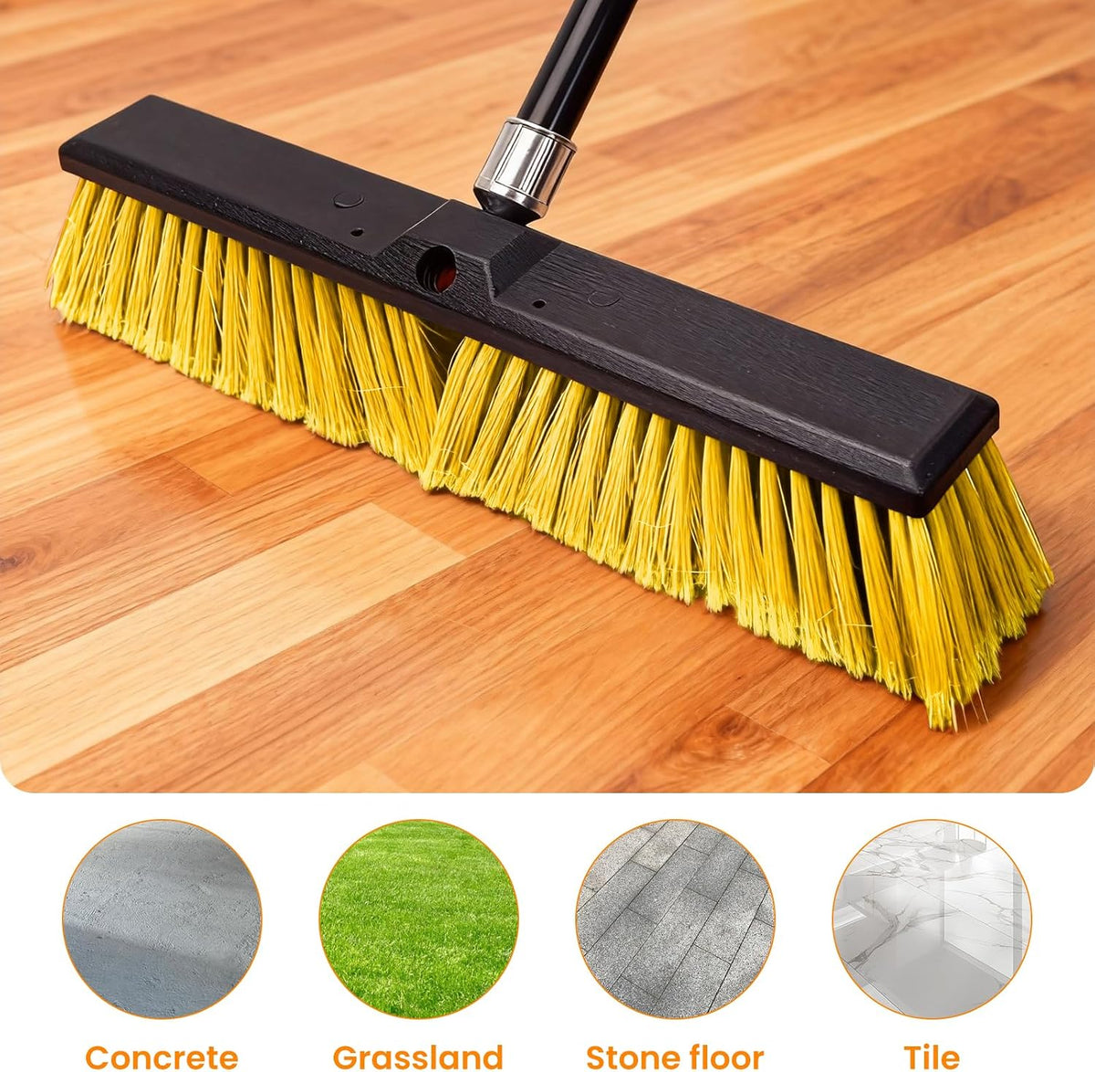 18" Push Broom Outdoor, Heavy Duty Broom with 62" Long Handle, Stiff Bristle Garage Broom for Patio Deck Driveway Concrete Floor Shop Warehouse Cleaning