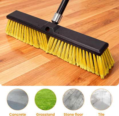 18" Push Broom Outdoor, Heavy Duty Broom with 62" Long Handle, Stiff Bristle Garage Broom for Patio Deck Driveway Concrete Floor Shop Warehouse Cleaning