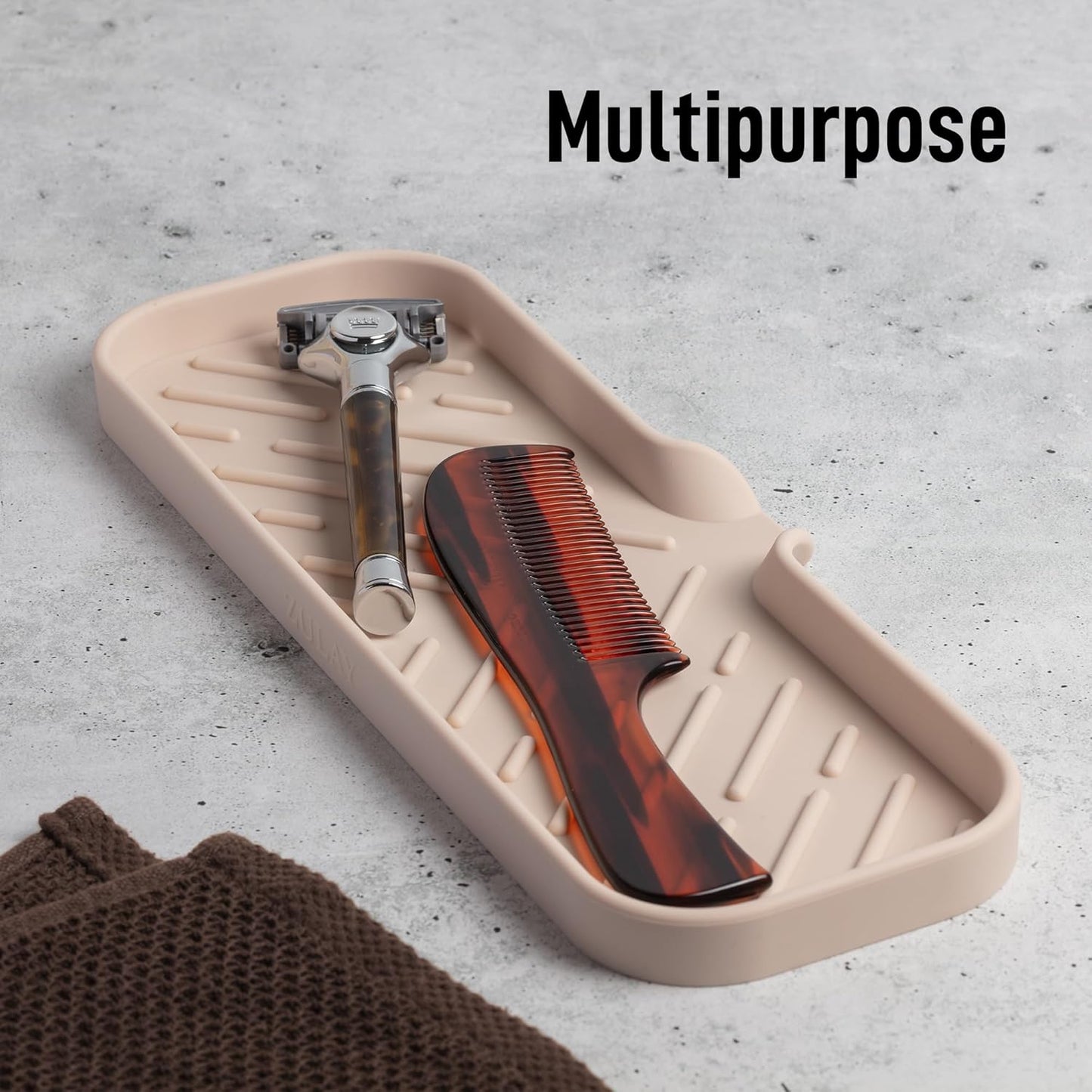 Zulay Kitchen (9x3.5in) Sponge Holder for Kitchen Sink - Flexible Heavy-Duty Multipurpose Sink Caddy - Counter Organizer for Kitchen, Bathroom, Makeup, Trinkets & More! (Grey)