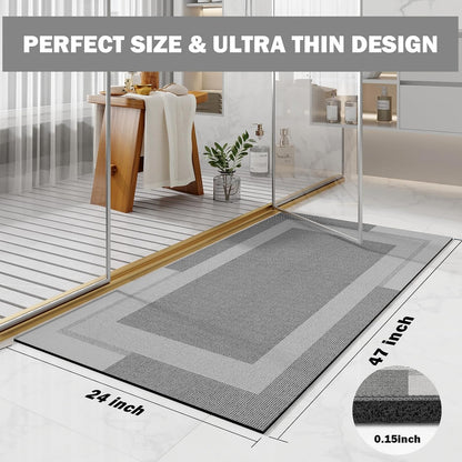 YDKGL Non Slip Bath Mat, Rubber Backing Ultra Thin Bathroom Rugs Fit Under Door Quick Dry Super Absorbent Washable Bath Rug Shower Mat for Bathroom Floor Bathtub Shower Sink, Easy Care Blue 16"x 24"