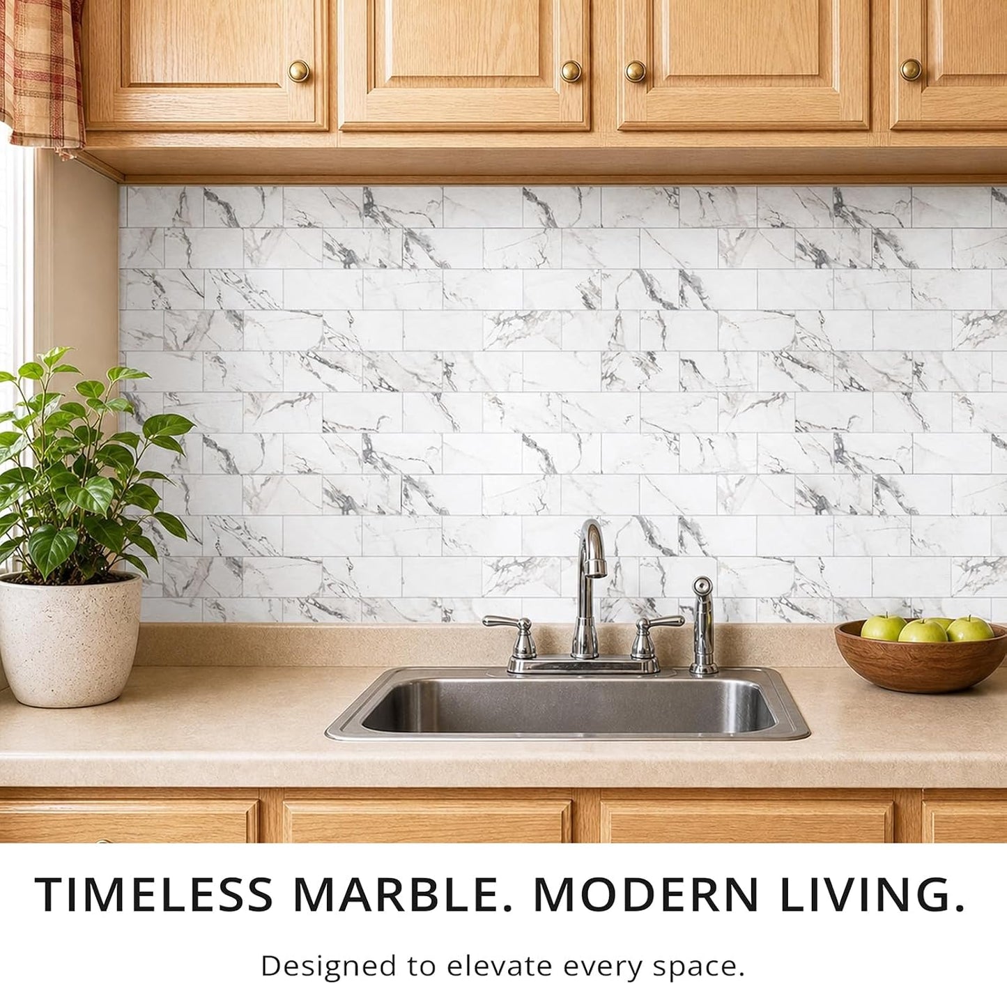 StyloVue 100 Pieces Peel and Stick Backsplash for Kitchen, 3" x 6" PVC Subway Tile, Glossy White with Dark Gray Grout, Self Adhesive Stick on Wall Tiles for Kitchen, Bathroom, Fireplace, RV