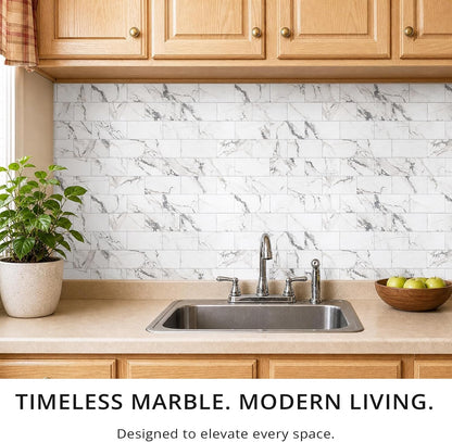 StyloVue 100 Pieces Peel and Stick Backsplash for Kitchen, 3" x 6" PVC Subway Tile, Glossy White with Dark Gray Grout, Self Adhesive Stick on Wall Tiles for Kitchen, Bathroom, Fireplace, RV