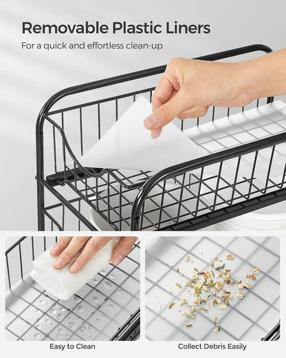 SONGMICS 2-Tier Pull Out Cabinet Organizers, Under Sink Organizer, Bathroom Organizer and Storage, Sliding Basket Drawers, Stackable for Kitchen, Bathroom, Metallic Silver UKCS017E01