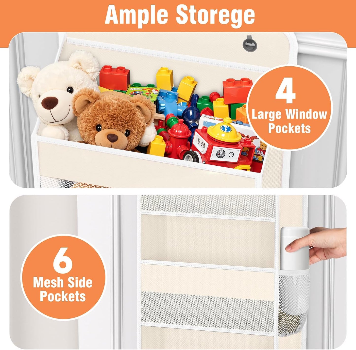 WISELIFE Over The Door Organizer Storage 4 Shelves Large Capacity Hanging Bedroom Storage Solution with 6 Side Pockets for Dorm Bathroom Pantry Nursery and Baby Essentials Holds up to 40 Lbs (Black)