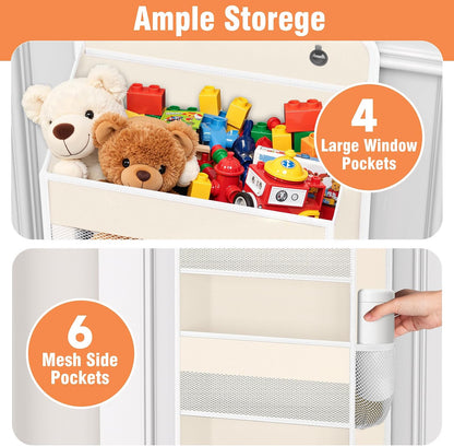 WISELIFE Over The Door Organizer Storage 4 Shelves Large Capacity Hanging Bedroom Storage Solution with 6 Side Pockets for Dorm Bathroom Pantry Nursery and Baby Essentials Holds up to 40 Lbs (Black)