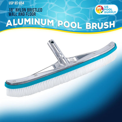 U.S. Pool Supply 13" Pool Brush with Rubber Bristles and Squeegee Edge - Safe for Vinyl Liners, Ideal for Above-Ground Pools, Aluminum Pole Handle - Scrub Leaves Debris from Walls, Floors, Corners