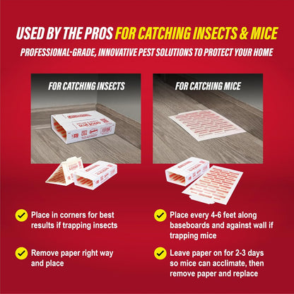 Catchmaster Compact Sticky Insect & Mouse Traps 75-Count, 3.5"x7" Glue Boards for Mice & Insects, Ultra Sticky Mouse Traps Indoor for Home Use in Garages, Basements & Attics, Capture in Tight Places