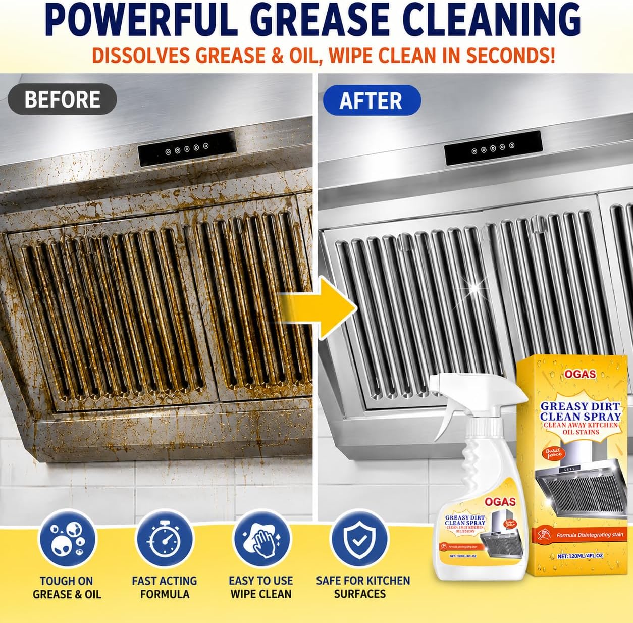 Portable Kitchen Degreaser Foam Spray, Compact Oil Cleaner 4oz | Perfect for RV, camping, travel & studio counters; safe on stainless steel, ceramic; fast-acting rinse-free stain cutting