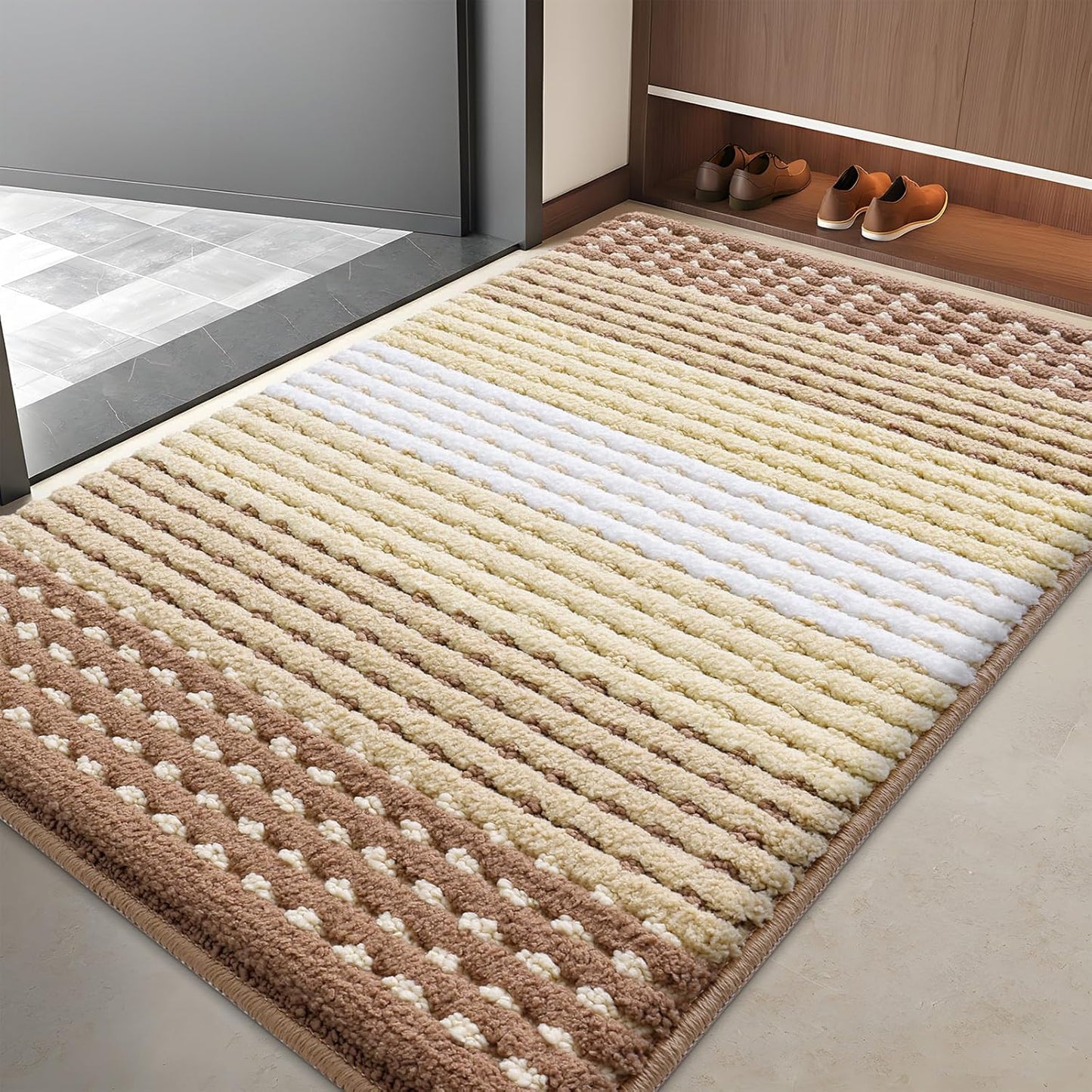 Kitinjoy Indoor Outdoor Door Mat, 32x20 Non-Slip Absorbent Dirt Trapper, Low-Profile Washable Inside Entrance Front Floor Mat, Sturdy Soft Entry Doormats for Entryway, Grey