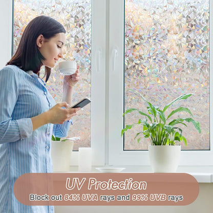 Haton Window Privacy Film, Stained Glass Rainbow Film Decorative Window Clings, Static Cling Sun Blocking Stickers Decals Coverings Tint for Home Heat Control, Non-Adhesive 17.5" x 78.7"