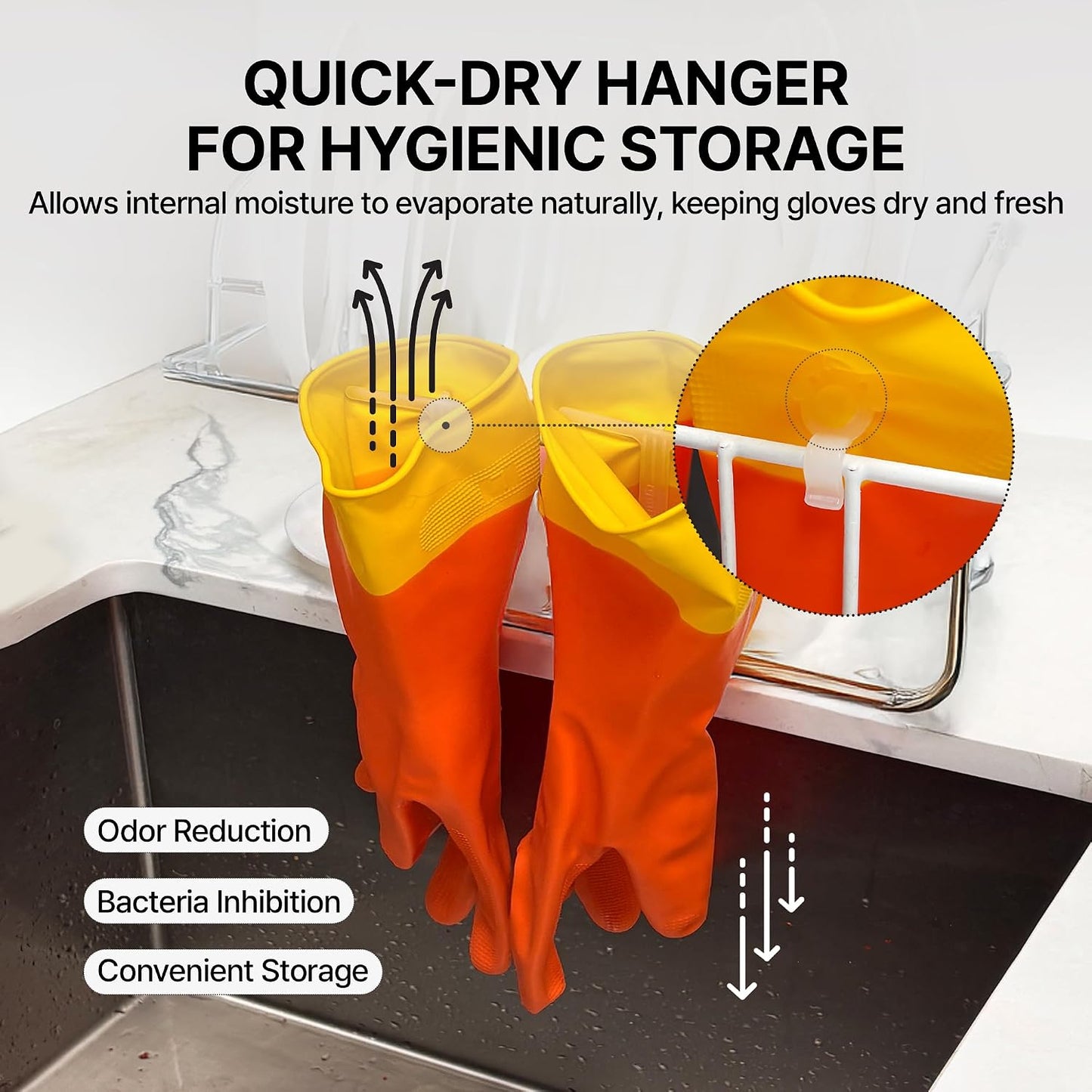 USE FUN Kitchen Rubber Gloves – 100% Natural Latex, Durable Non-Slip Waterproof Dishwashing Gloves, M/L/XL