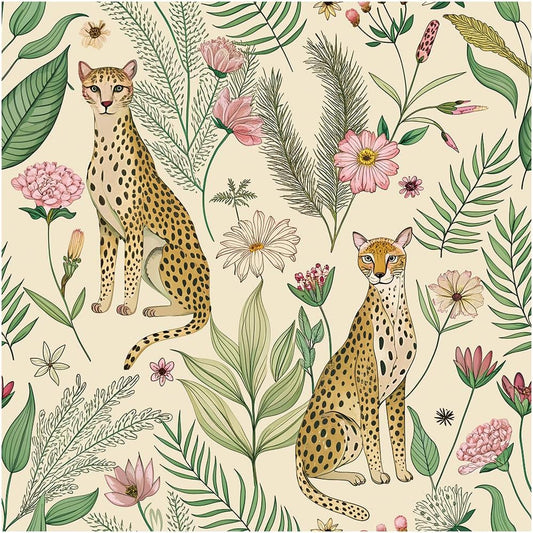 Floralplus Peel and Stick Wallpaper Leopard Jungle Removable Wallpaper for Bathroom Renter Friendly Wallpapers Self Adhesive Animal Floral Contact Paper for Accent Wall 17.5 x 118 in