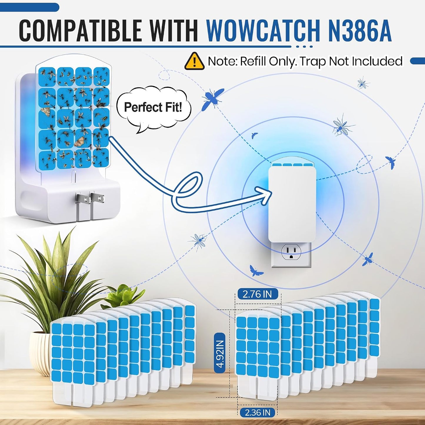 20 Pack Fly Trap Refills Compatible with WowCatch N386A Fly Trap | Double-Sided Sticky Glue Cards, Indoor Flying Insect Trap Refills, Mosquitoes, Gnats, Flies and Other Bugs