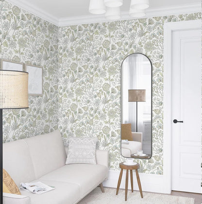 HeloHo Blue Floral Wallpaper Peel and Stick Self Adhesive Removable Wall Paper 16.1" X 118" Renter Friendly Waterproof Wallpaper Contact Paper for Furniture Living Room Bedroom Decor