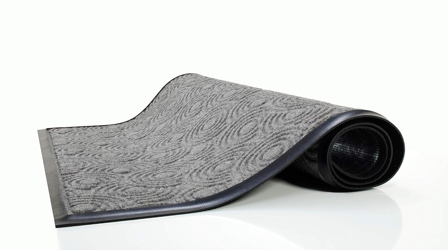 Guardian WGS020304 2' x 3' Indoor/Outdoor Wiper Scraper Floor Mat, Water Guard Spiral Pattern, Rubber Reinforced Ridges Withstand High Traffic, Charcoal