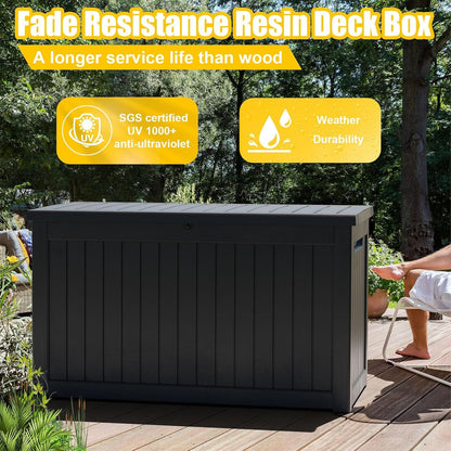 150 Gallon Waterproof Outdoor Storage Box,Resin Deck Box,Lockable Outside Storage Box Container for Patio Furniure,Garden,Tools (150 Gallon,Black)