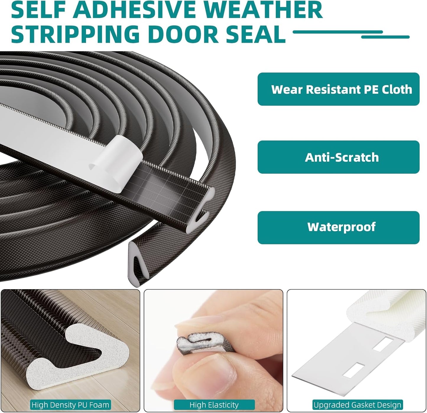 19.7 Ft V-Shape Thin Weather Stripping Door Seal Strip for Doors Frame,Self Adhesive Foam Tape Weatherstripping Door Insulation Winter,Door Soundproof Gap Filler Sealing Strip,Black