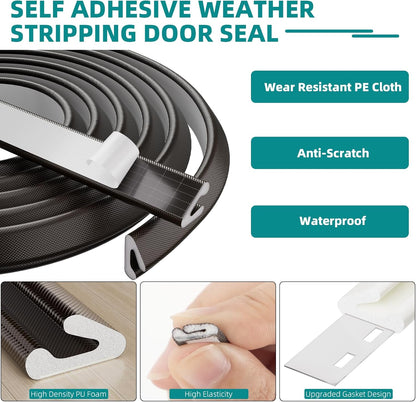 19.7 Ft V-Shape Thin Weather Stripping Door Seal Strip for Doors Frame,Self Adhesive Foam Tape Weatherstripping Door Insulation Winter,Door Soundproof Gap Filler Sealing Strip,Black