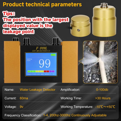 Underground Water Leak Detector, Water Pipe Leak Detector, Two Size Sensors Precise Positioning, High-Sensitivity Digital Display Leakage Sensor, Carrying Case
