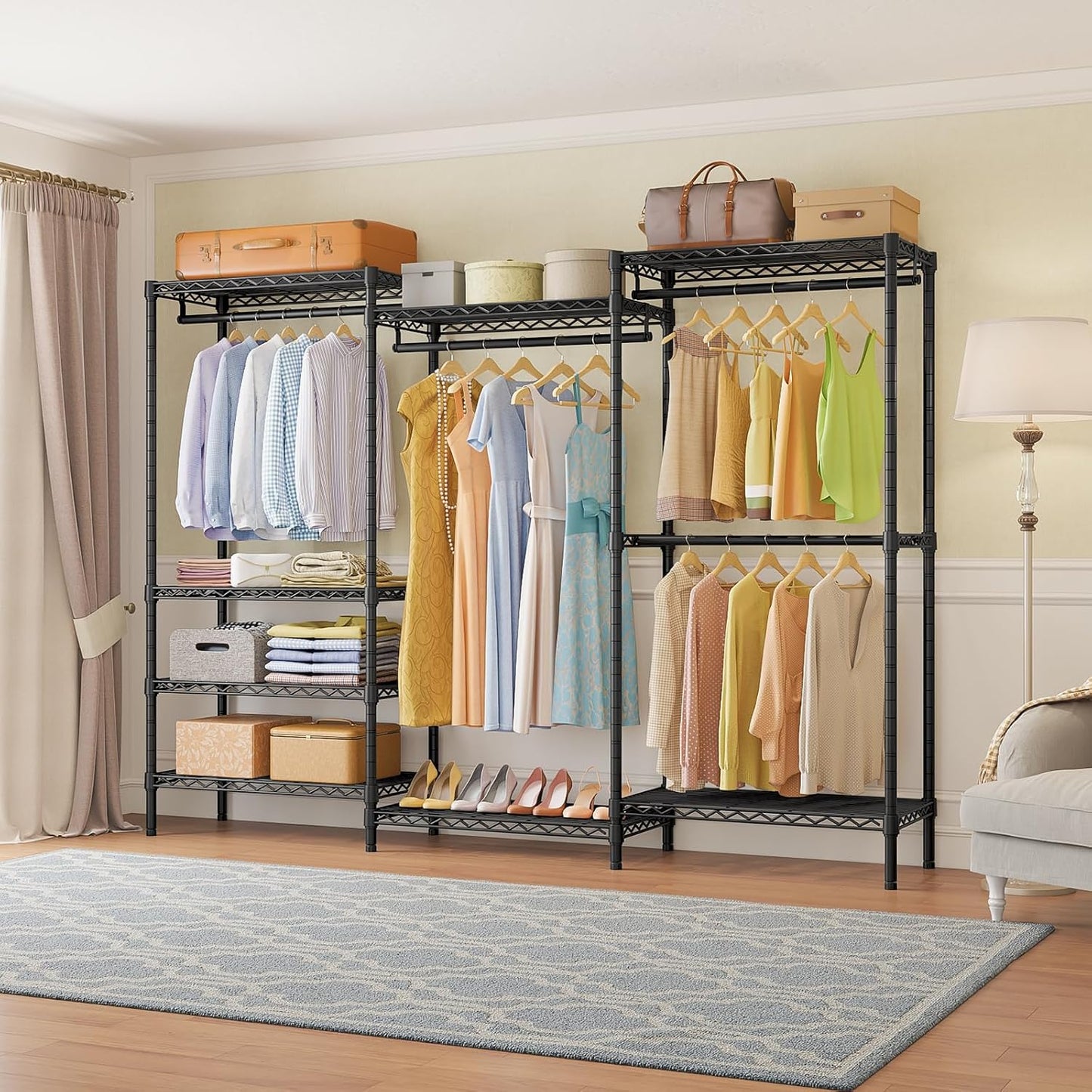 VIPEK V5 Heavy Duty Clothes Rack, Portable Closet Wardrobe with 4 Hanging Rods & 8 Shelves, Freestanding Adjustable Garment Rack for Bedroom, Walk-in Closet, 890 lbs Capacity, Black, 68.9" L