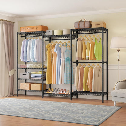 VIPEK V5 Heavy Duty Clothes Rack, Portable Closet Wardrobe with 4 Hanging Rods & 8 Shelves, Freestanding Adjustable Garment Rack for Bedroom, Walk-in Closet, 890 lbs Capacity, Black, 68.9" L