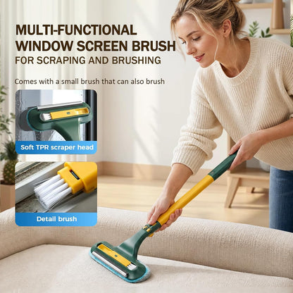 Window Screen Cleaning Brush, 2 in 1 Net Window Mesh Screen Cleaner Tool with Squeegee, Wet Dry Dual-Use Multi-Purpose Cleaning Brush for Dusty Corners, Patio Door Porch Screens, Blue