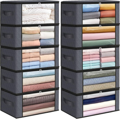Fab totes 6 Pack Storage Bags for Clothes and Blanket, Foldable Closet Organizers and Storage with Zippers, Clear Window and Handles, Fabric Storage Bins for Sweater, Comforter, Bedding,Linen Sheets