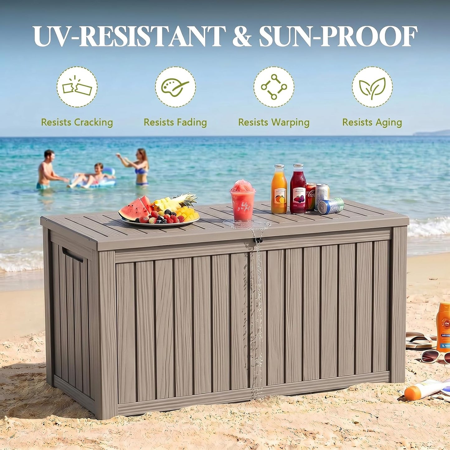 Waterproof Outdoor Storage Box Outside Deck Box Lockable Resin Bench UV Resistant Furniture Cushion Pool Tool Float Bin Patio Garden Porch (Black, 120 Gallon)