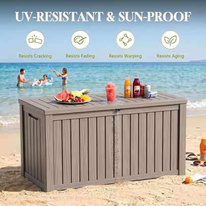 Waterproof Outdoor Storage Box Outside Deck Box Lockable Resin Bench UV Resistant Furniture Cushion Pool Tool Float Bin Patio Garden Porch (Black, 120 Gallon)