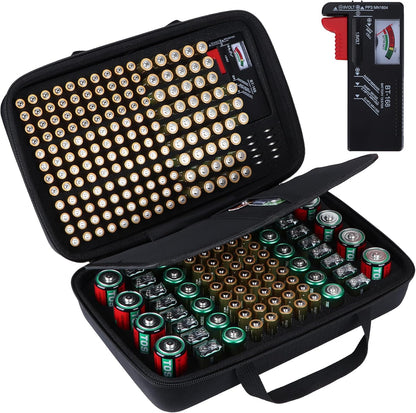 Battery Organizer Storage Case with Tester, Stores & Protects 120*AAA, 93*AA, 12*C, 16 * 9V, 8*D, 10*Coin Cell, Exceed 259 Batteries (Batteries are Not Included)