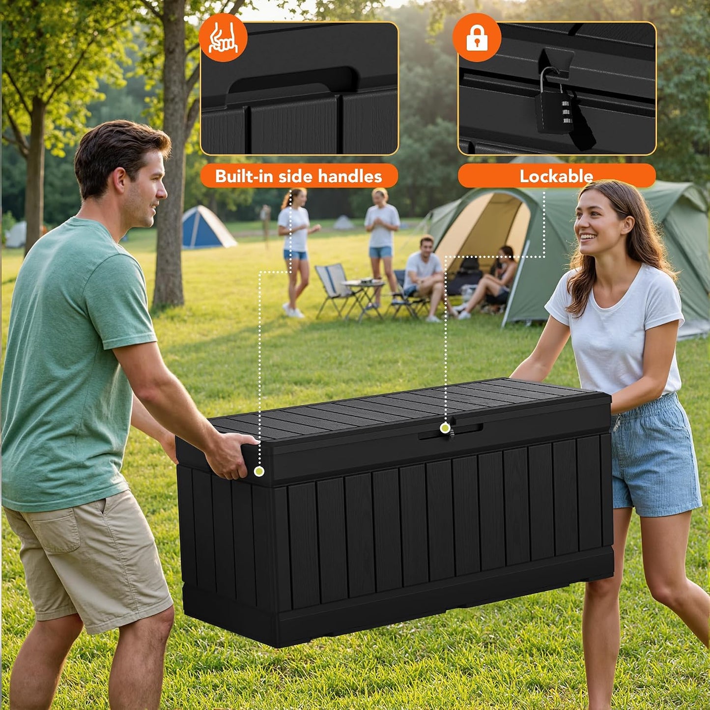 32 Gallon Deck Box Outdoor Indoor Waterproof Storage Box for Patio Furniture, Pool Accessories, Garden Tools, and Cushion Storage, Black