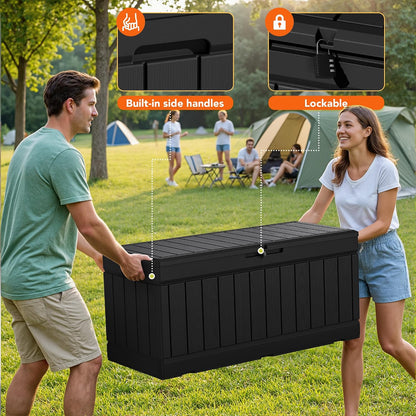 32 Gallon Deck Box Outdoor Indoor Waterproof Storage Box for Patio Furniture, Pool Accessories, Garden Tools, and Cushion Storage, Black