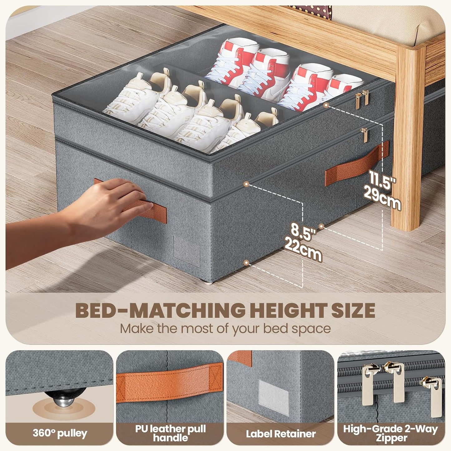 Dayacoco Under Bed Storage With Wheels,10in Underbed Storage Containers 65L | Large Capacity Underbed Storage, No Assembly Required Rolling Under Bed Storage for Clothes Blankets Shoes Beige