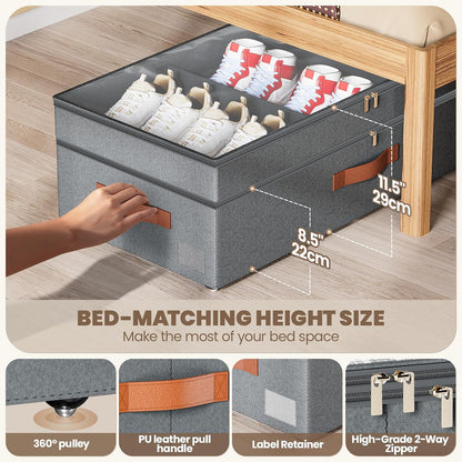 Dayacoco Under Bed Storage With Wheels,10in Underbed Storage Containers 65L | Large Capacity Underbed Storage, No Assembly Required Rolling Under Bed Storage for Clothes Blankets Shoes Beige