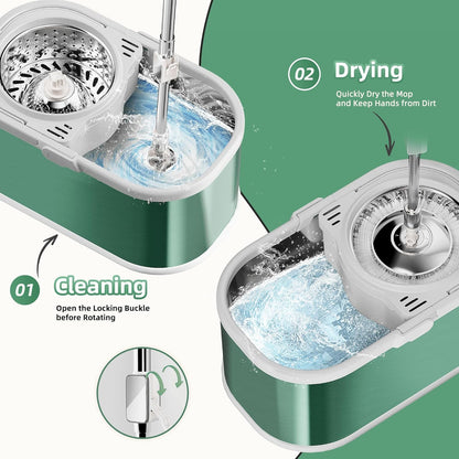 Spin Mop and Bucket with Wringer Set for Home,360° Mop and Bucket with Separate Clean and Dirty Water,Wet Dust Mop for Floor Cleaning with Extra Refills (Silver with 6 Pads)