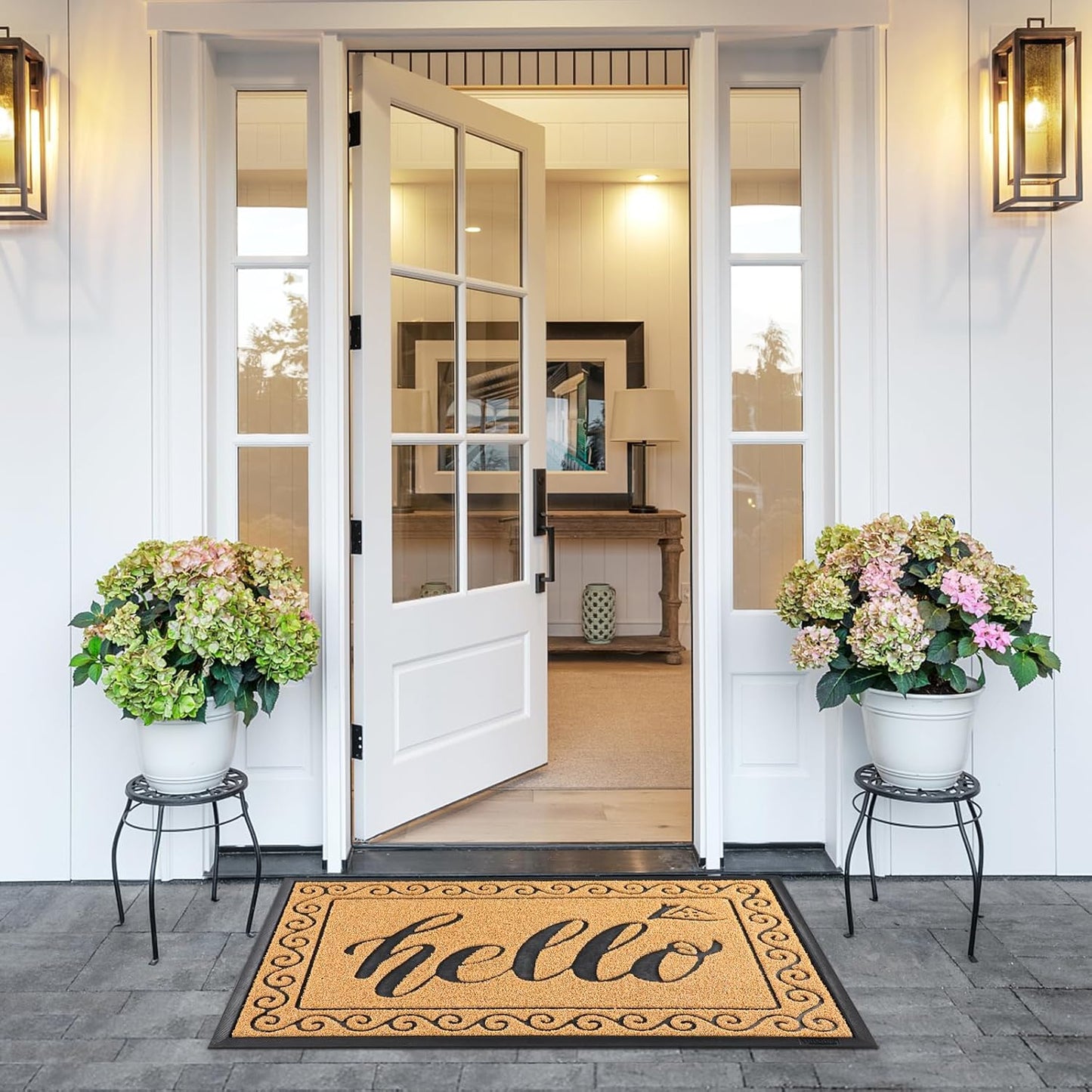 Yimobra Welcome Mat, Heavy Duty Sturdy Door Mats for Home Entrance Outdoor Indoor, Front Doormat for Outside Patio Floor Entry Porch Garage Office, Waterproof, Low Profile, 29.5x17, Black Grey
