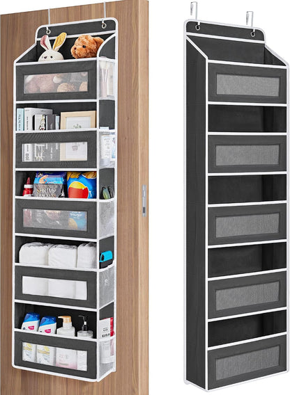 JARLINK 2 Pack Over the Door Organizer Storage, 5 Shelf Hanging Door Organizer with 5 Large Capacity Pockets, Anti Tilt 44 lb Load Behind Door Storage for Bedroom, Bathroom, Pantry, Nursery, (Grey)