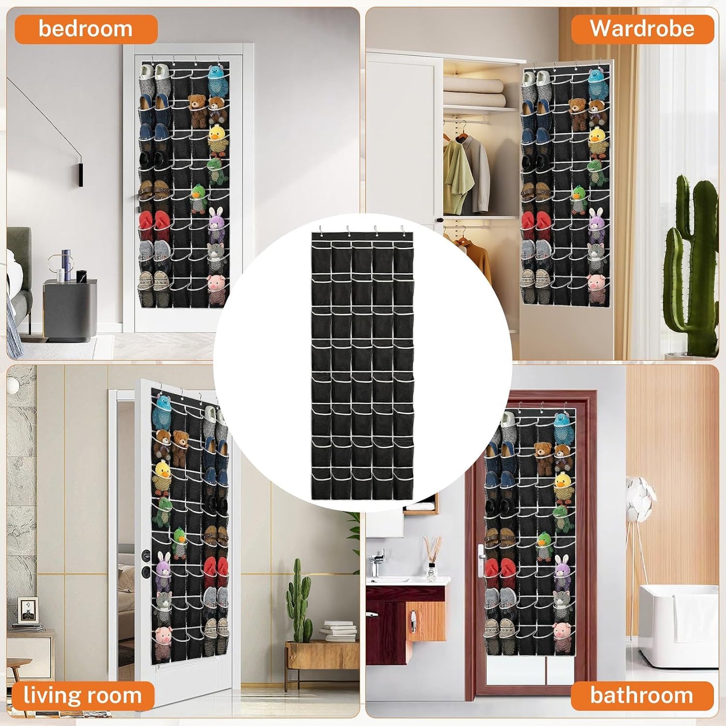 40 Large Mesh Pocket Over the Door Shoe Organizer,Hanging Shoe Rack for Door,Hualleko Shoes Organizer Hanger with Large Capacity, Shoes Storage Holder Sturdy Non-woven Fabric - Stores 20 Pairs (White)