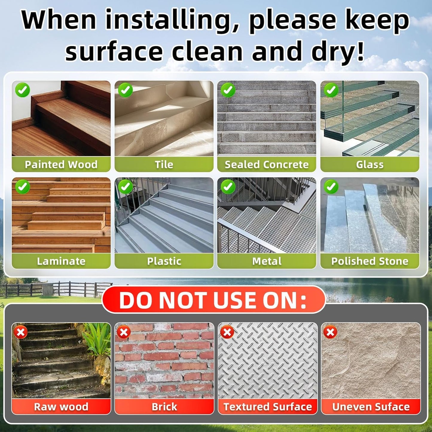 12 Pack Outdoor Stair Treads Non-Slip Pre-Cut 6" x 30" | Non Skid Grip Tape Black Anti Slip Safety Adhesive Strips for Steps, Staircase