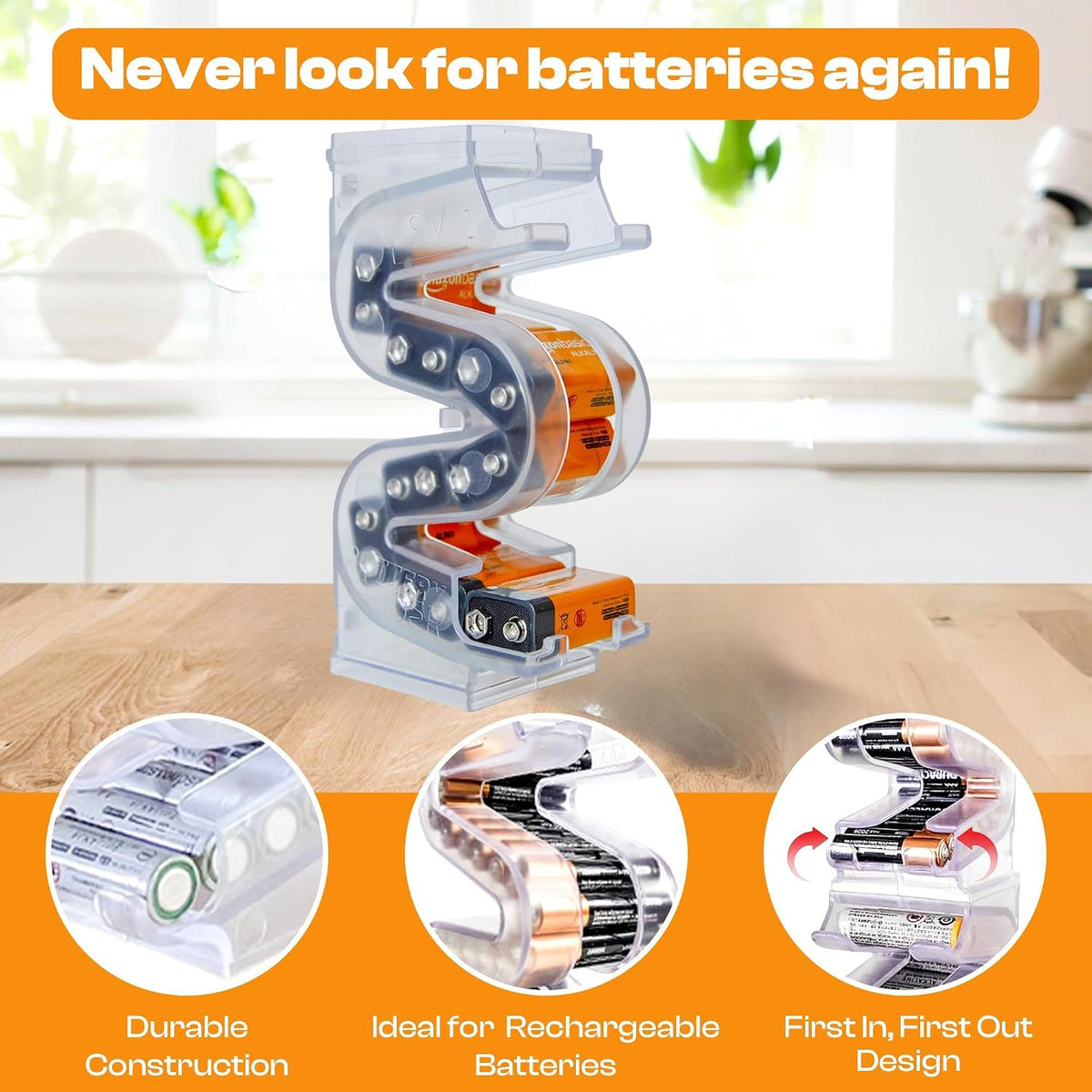 Battery Ladder Case - Battery Organizer & Dispenser (AAA & AA) | Stack It or Wall-Mount It To Dispense Batteries in First-In-First-Out Order, Tidy Storage for Home, Garage & Workshop