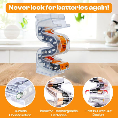 Battery Ladder Case - Battery Organizer & Dispenser (AAA & AA) | Stack It or Wall-Mount It To Dispense Batteries in First-In-First-Out Order, Tidy Storage for Home, Garage & Workshop