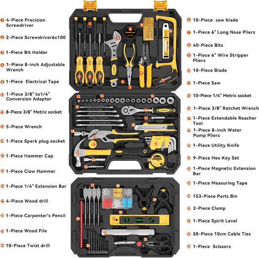 339 Piece Tool Set,Tool Kit for Home and Car,General Household Hand Tool Box for Men,Basic Tool Set for Home and Auto Repair for Homeowner, DIY, Handyman